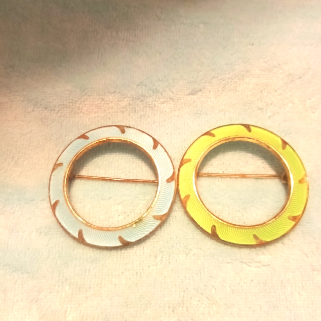 Two Guilloche Circle Brooches